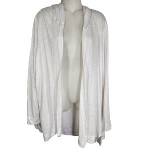Tahari Womens Hooded Cardigan Open Front 3X White 100% Linen Long Sleeve Beach